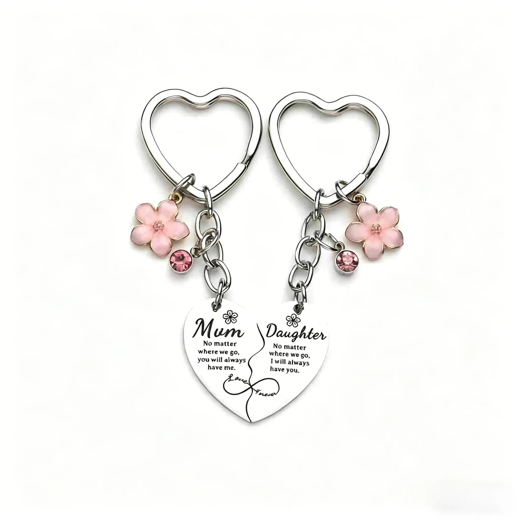 2PCS Mother & Daughter Heart Matching Keyring Keychain Set, High-quality Polished Metal and Adorned with Delicate Pink Cubic Zirconia, Perfect Gift For Mom or Daughter, Heart-warming Mother's Day Gift, SummerVibes