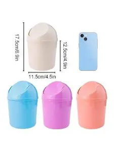 SURUIHK Super Cute Desk Trash Bin Blue & Purple Small Garbage Can for Office Home Chic Mini Wastebasket with 4 Trash Bags for Modern Vanity Bathroom