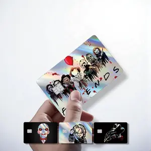 ZAEN0X Holographic Horror-Inspired Credit Card Stickers Matte Waterproof Vinyl Bank Card Decals with Iconic Horror Designs Easy to Apply for Unique Style
