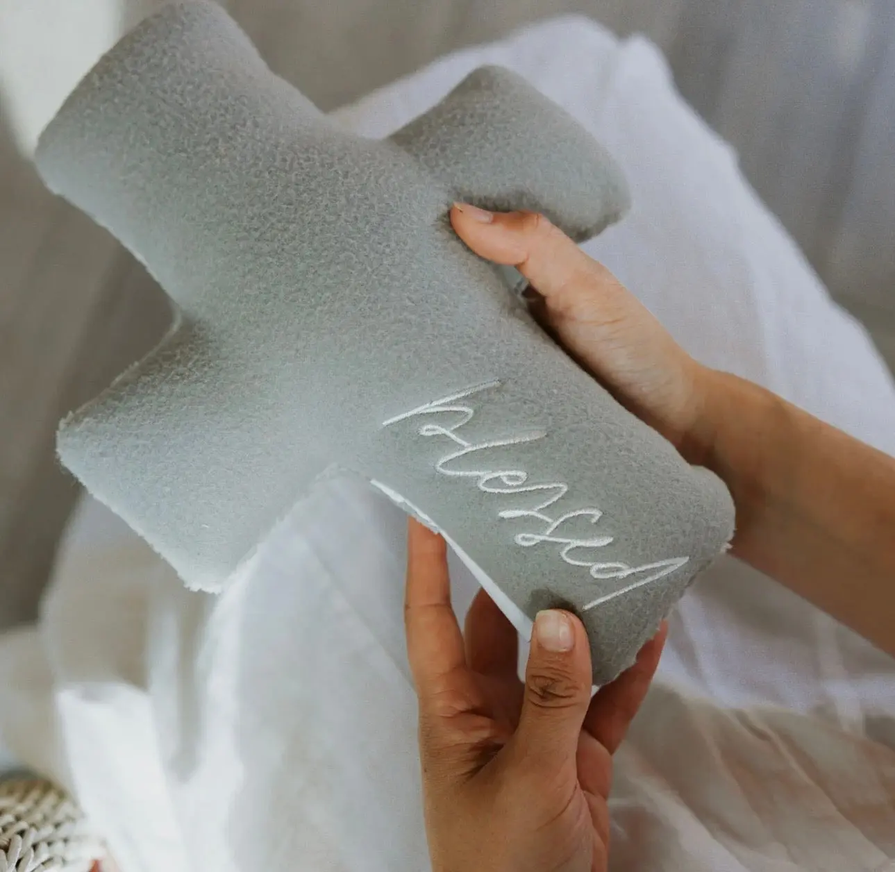 Huggable Cross Prayer Pillow (Grey)