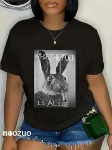 100% Cotton #snirt Funny Rabbit on T-Shirt Who is Alice? Cool Hoodie T-Shirt