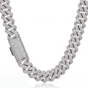 ④③Space ice 20mm 4-Row Iced Out Cuban Link Chain, Solid metal Base with AAA CZ Zirconia Encrusted Hip Hop Necklace for Men, Tarnish-Resistant Gold Tone Statement Jewelry
