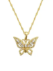 Fashion Rhinestone Butterfly Pendant Necklace, Stainless Steel, Casual Style, All Seasons, Durable Jewelry for Daily Wear and Gifts