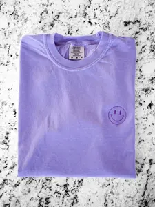 Embroidered Smiley Face Shirt Neon Happy Face Shirt Comfort Colors T-shirt  Outfit Oversized Minimalist