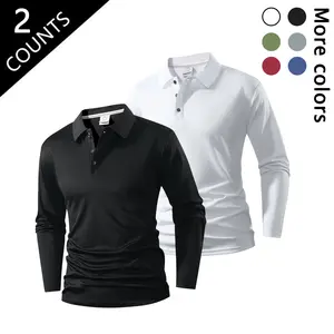 [2 Pack] Long Sleeve Polo Shirt Slim Fit Performance Top for Golf & Office More Colors Casual Style Fitted Design