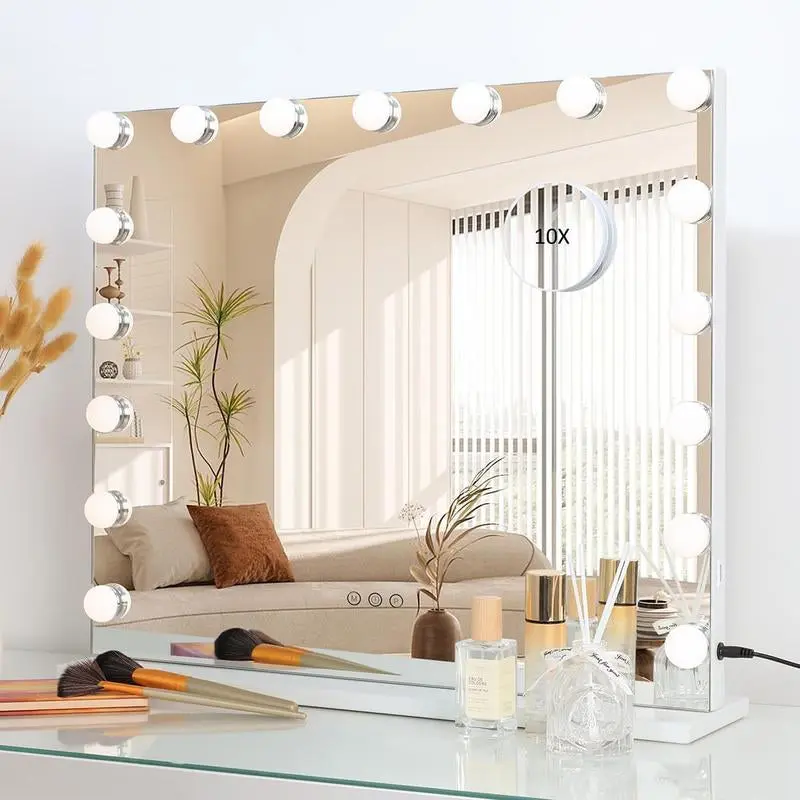LuxeGlow™ Hollywood Vanity Mirror – 17 Dimmable LED Bulbs, Touch Control, USB Outlet