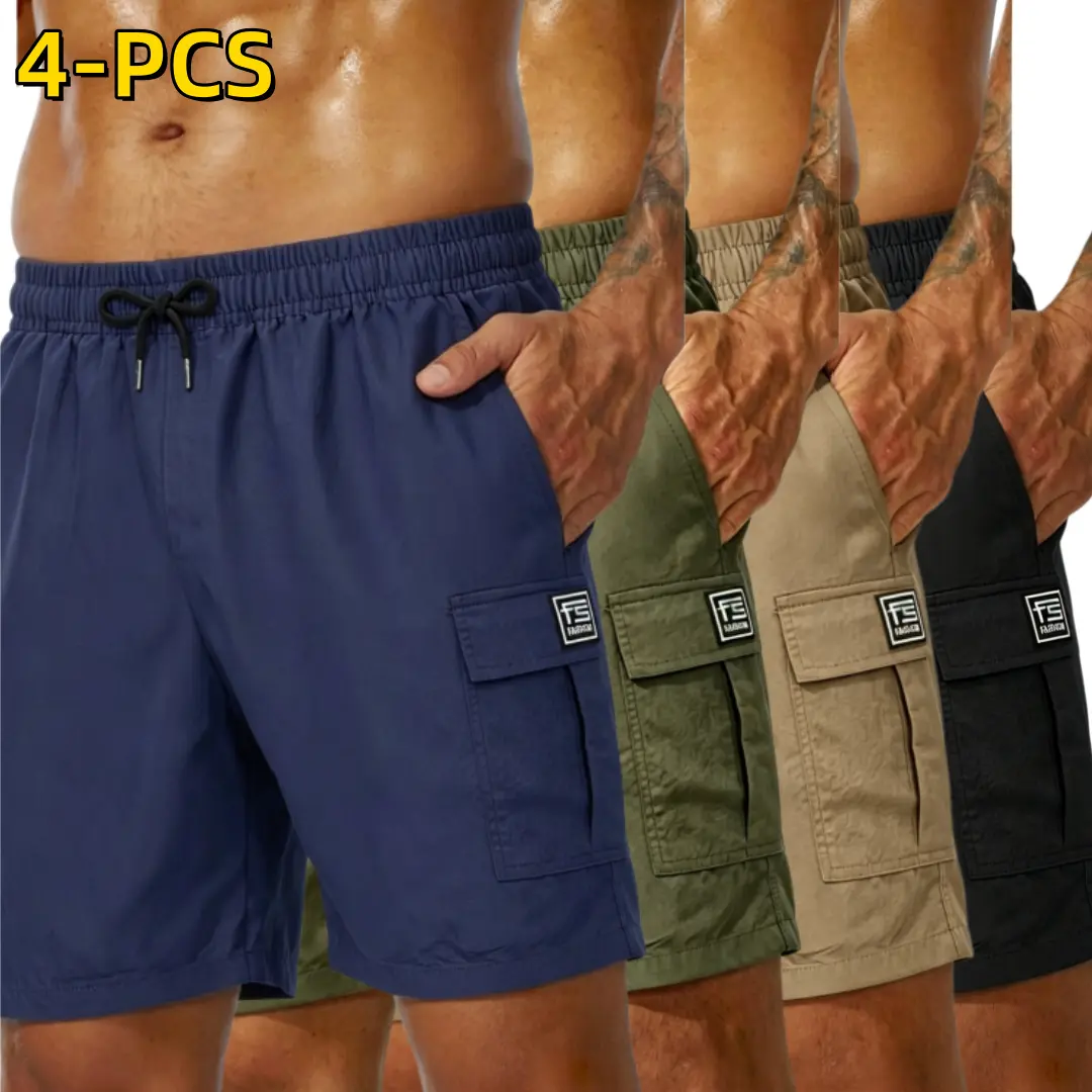 4-Pack Men’s Multifunctional Casual Shorts – Loose cargo men’s shorts with large pockets — perfect for outdoor activities, home lounging, workouts, and travel.