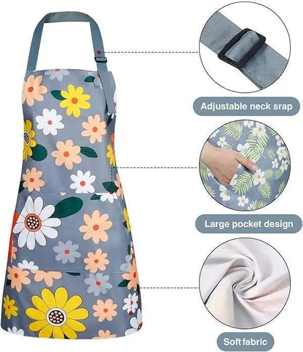 3 Pack Waterproof Aprons for Women – Floral Kitchen Cooking Aprons with Pockets, Adjustable Oil-Proof Garden Apron for Baking, Painting & Cleaning – Cute Chef Gift Set