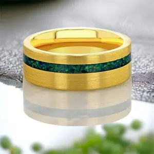 "LOKI" Tungsten Carbide Green Opal Ring - Gold