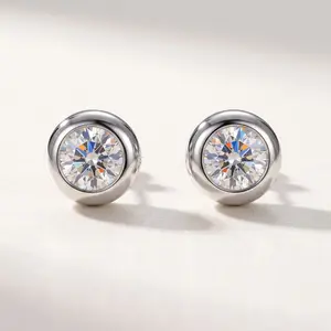 Caratina 1CT / 2CT Lab Created Moissanite 925 Sterling Silver Solitaire Earrings Bezel Setting Studs Earrings Perfect Birthday Mother’s Day Unisex Christmas Gift for Men Women Wedding Set
