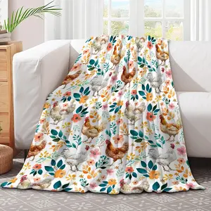 Rustic Chicken Super Soft Flannel Throw Blanket for Boys and Girls, Animal Farmhouse Decoration, For Sofa Bed Sofa Living Room, Farm Lovers Gifts