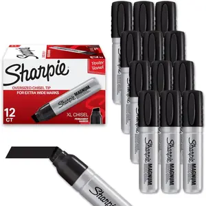 Permanent Markers, Oversized Chisel Tip, for Poster Boards, Black, 12 Count