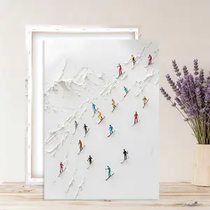 Snowboard canvas artwork, framed wall decoration, winter sports posters, surreal snowscape art, minimalist white textures, modern ski decorations.