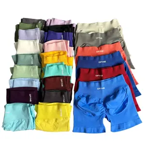 Dfyne Impact Shorts with Logo 4.5'' Low Waist Seamless Yoga Shorts Scrunch Bum Gym Shorts Workout Biker Short Stretch Fitness Short