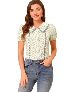 INSPIRE CHIC Button Down Tops Women's 1950s Peter Pan Collar Floral Blouse