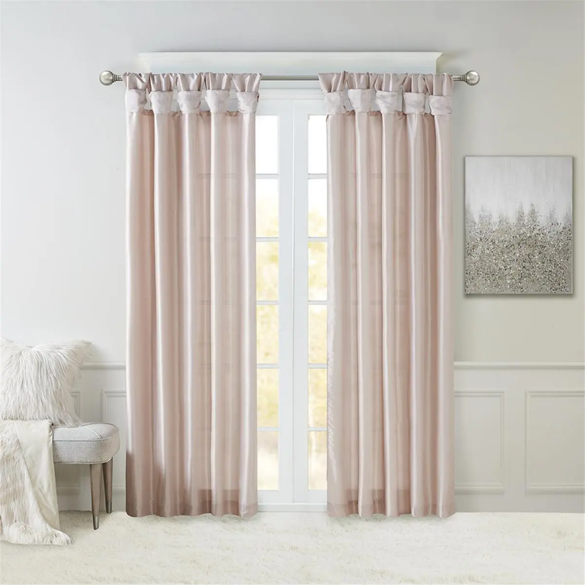 Madison Park MP40-6322 Blush Pink 100% Polyester Twist Tabs Lined Window Curtain - Home Interior Window Drapes, Machine Washable for Home Use