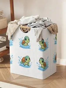 Turtle Pattern Printed Open Storage Bin, Foldable Laundry Basket Storage Bag with Handles, Household Foldable Laundry Hamper for Bathroom and Dirty Clothes Storage