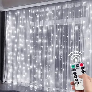 Icicle Curtain Light with Remote Control Dimmable LED String Lights for Bedroom Living Room Home Decor USB Powered 300 LEDs 8 Modes Timer Function Energy Efficient Easy Install Creates Cozy Holiday Atmosphere Christmas Wedding Party Window Backdrop Indoor