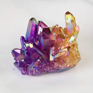1pc Exquisite Natural Rare Violet And Yellow Symbiotic Aura Titanium Crystal Quartz Cluster - Unique Office And Home Decor Piece, Thoughtful Creative Gift Idea,