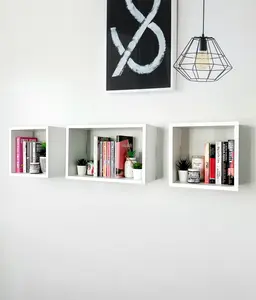 Kaboon Wall Mount Shelf Set of 3, Floating Cube Shelves for Space Discovery Home and Commercial Use, Large Size Shelves Set