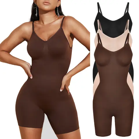 Women's Soft Plus Size Casual Shapewear Bodysuit - V-Neck, Tummy Control Full Body Shaper with Adjustable Straps, Breathable Mesh, Ultra-Stretch Fabric for Women's Clothes (Valentine's Day Essential), Shapewear For Women, Bodysuit Shapewear