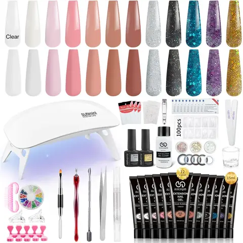 Poly Extension Gel Nail Kit, 12 Colors Poly Nail Gel Kit with Nail Lamp, Slip Solution, Basic Poly Gel, Tools, Trendy Nail Extension Gel for Nail Art Design, Polygel Nail Kit, Nail Supplies, Poly Gel Nail Kit Complete, Gel Nail Set, Builder Gel Nail Kit