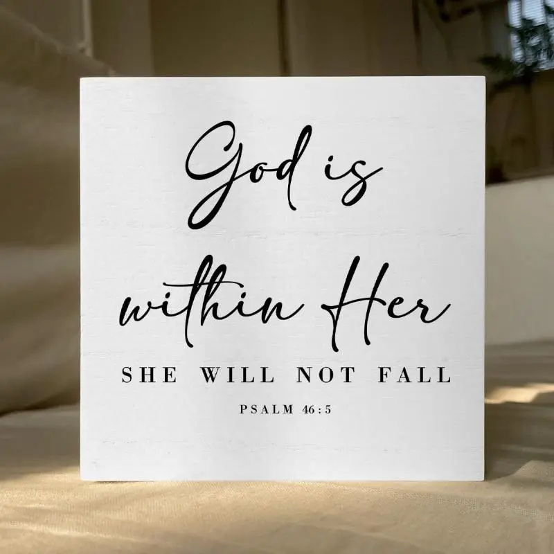 God Is Within Her, She Will Not Fall Lettering Desktop Ornament, 1 Count Inspirational Art PVC Desktop Ornament, Room Decoration Desk Decorations, Home Office Decor, Home Decor Products