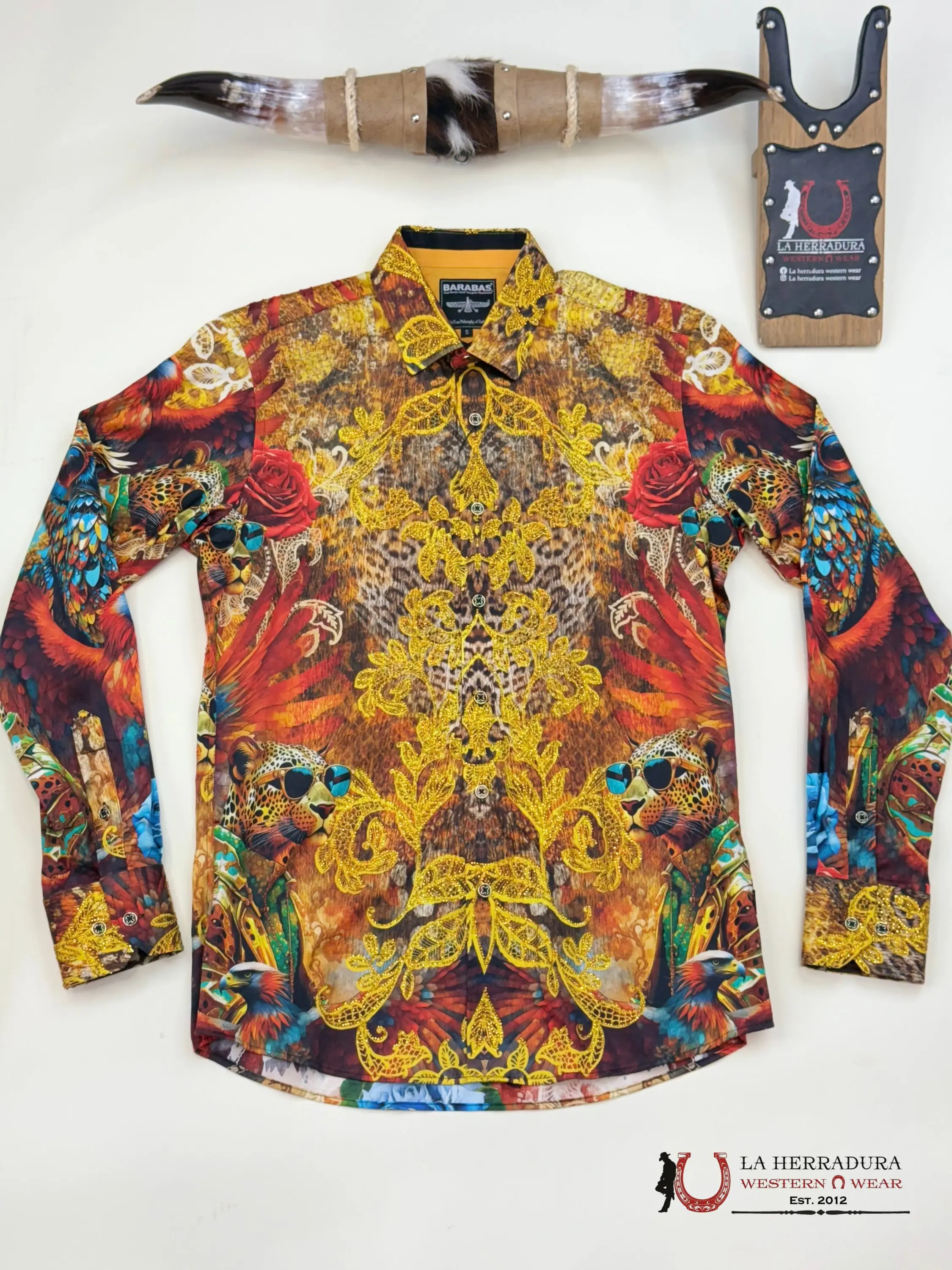 MENS PEDRERIA OWL RED PR06 GOLD RED BLUE LONG SLEEVE SHIRT 4SPR06