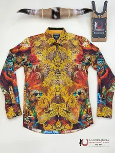 MENS PEDRERIA OWL RED PR06 GOLD RED BLUE LONG SLEEVE SHIRT 4SPR06