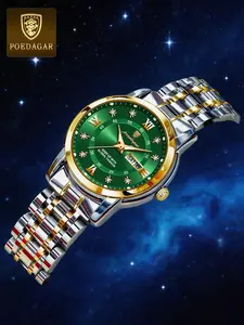 Women's Elegant Rhinestone Decor Round Dial Watch, Quartz Wristwatch, Modern Waterproof Watch, 30M Waterproof Luminous Watch with Date Display Function for Women, Trendy All-match Accessories for Gift with Box