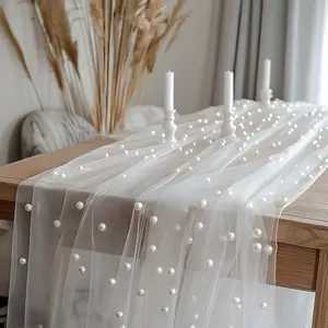 Pearl Sheer Table Runner Net Cloth, Outdoor Wedding Stair Room Decoration, Bride DIY Headpiece Veil, Party Decorations
