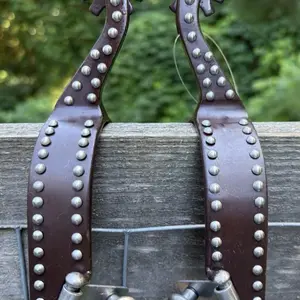 Pair Adult Brown Steel Quality Western Spurs Silver Dot Accents