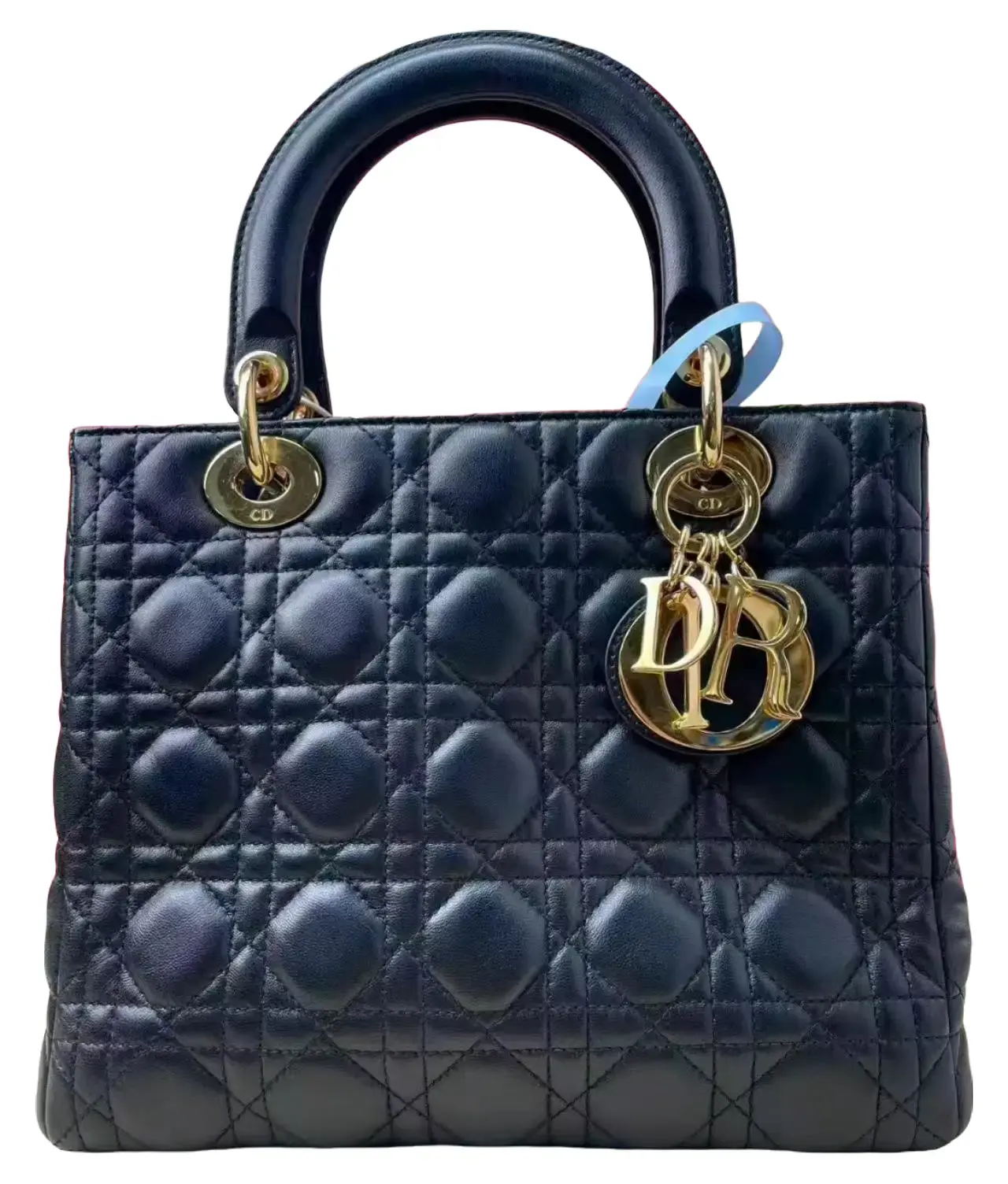 Pre-owned Dior Authentic Lady Black Quilted Lambskin Gold Hardware Handbag