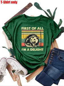 Plus Size Vintage Mouse Print Round Neck Tee, Casual Graphic Short Sleeve T-Shirt for Summer, Women's Plus Clothing for Daily Wear