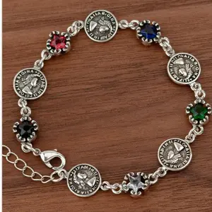 New Arrival Vintage Queen Portrait Coin Crystal Shining Silver Bracelet