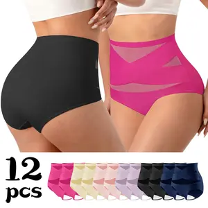 12PCS seamless mid-rise tummy control butt-lifting shaping panties; women’s shapewear briefs; breathable boxer briefs; high-value waist-shaping shapewear garment; everyday activewear; mesh women’s apparel; suitable for graduation dresses/formal attir