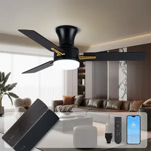 LANMEL 42 & 52 Inch Flush Mount Ceiling Fan with Light, App&Remote Control, Low Profile Modern Ceiling Fan, 6 Speed, Reversible, 3000k-6500k Dimmable LED, Quiet DC Motor for Indoor Outdoor，Black & White