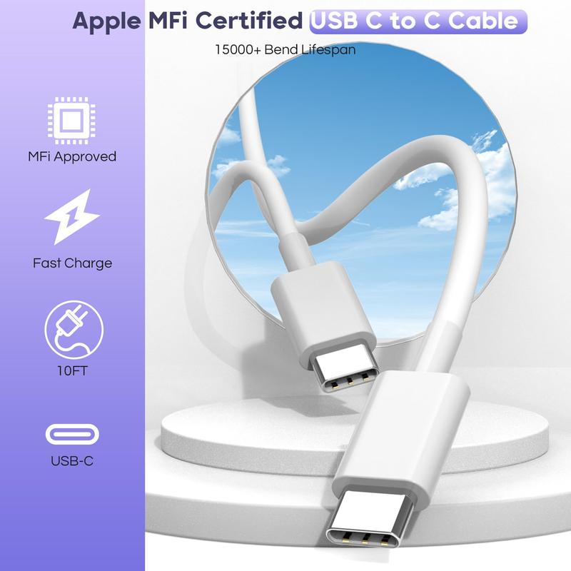 10Ft iPhone 17 16 15 Charger Fast Charging Type C Chargers USB C Charger Block i Phone 16 Chargers with 3 Pack 10FT Cable for iPhone 16/16 Plus/16 Pro/16 Pro Max/iPhone 15/15 Pro Max/Samsung(White)