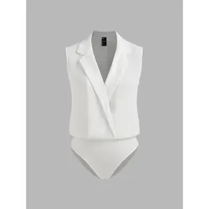 Cider Women's Solid Woven Collar Sleeveless Bodysuit (Sizes 2-10)