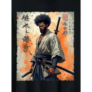 100 Made in USA, Vintage African Samurai Afro American Bushido Warrior Katana T-Shirt