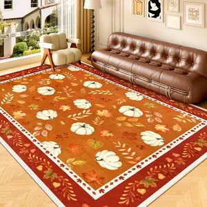Maple Leaf Pumpkin Decorative Rug, Non-Slip Washable Area Carpet, Washable Rugs for Living Room Bedroom Sofa Coffee Table Entrance Hallway