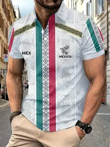 Men's Polyester Shirt, Mexico Flag Design Print, Lightweight Durable, Ideal for Outdoor Activities, Parties, Daily Use, Comfortable Fit