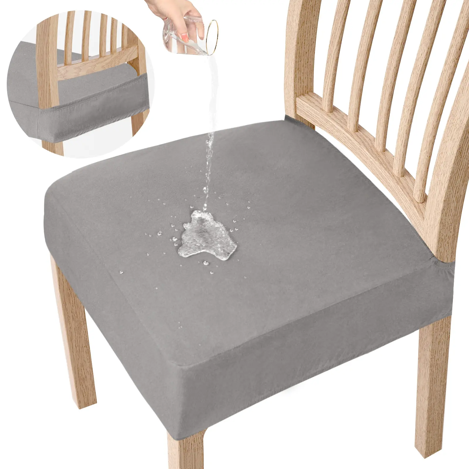 Easy-Going Waterproof Seat Covers for Dining Chairs Set of 2,4,6,8, Stretch Lightweight Smooth Seat Protector, Removable and Washable Kitchen Dining Chair Slipcover