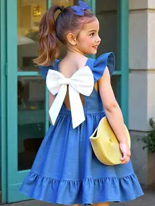 kids Multicolor Ruffle Summer Dress For Young Girls With Flounce Sleeves And Bow Detail Girl Bow Dress Girls Striped Dress Girls Summer Dress Big Bow Dress Dress With Bow