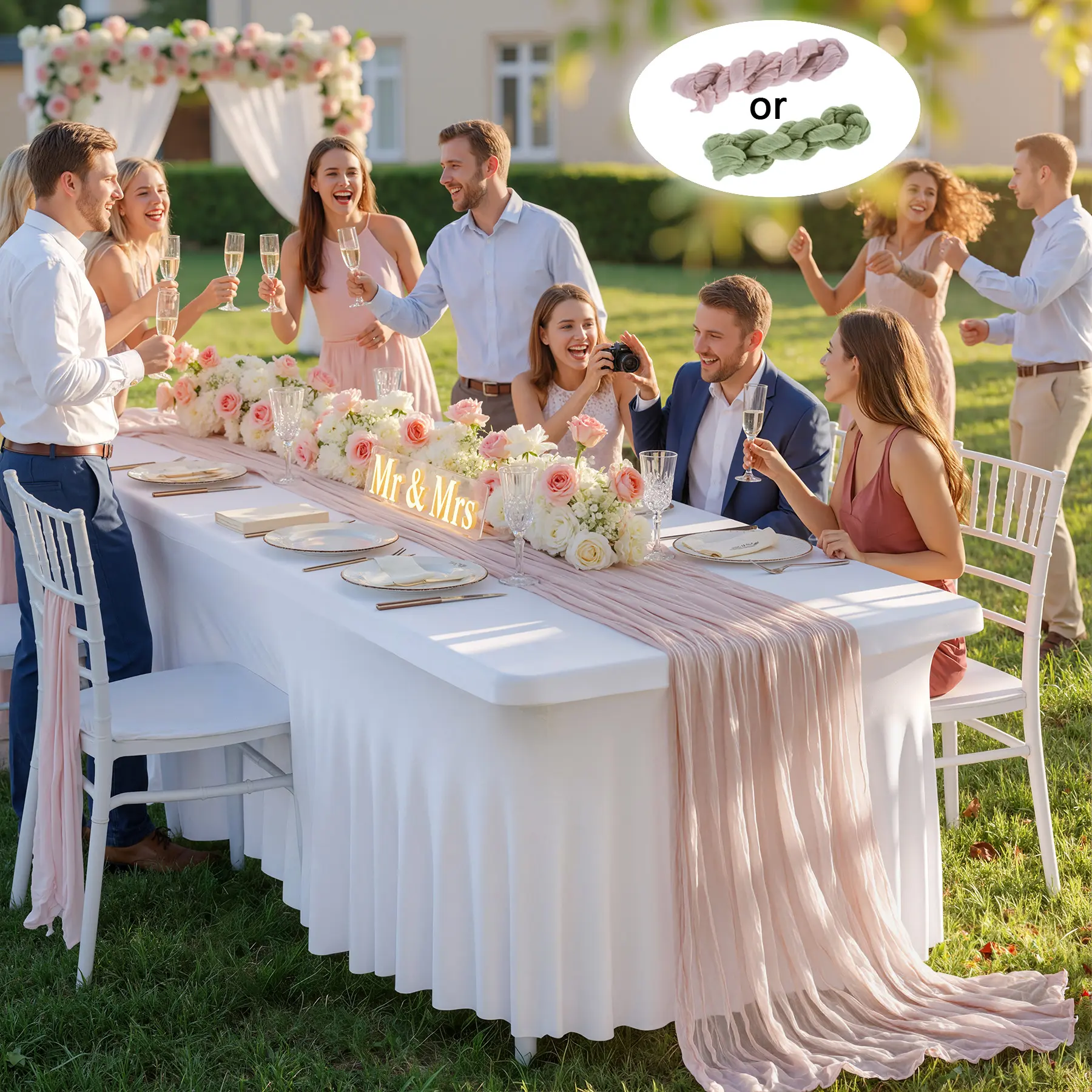 4/6/8FT Spandex Tablecloths Includes 1 Pack Table Runner for Rectangle Tables Wrinkle Free Washable Table Cloth Rectangle Stretch Fitted Table for Parties Weddings Birthday Banquet Baby Shower Events