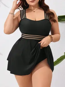Plus Size Monochromatic Swimwear Set - Beach Vacation Summer Outfit