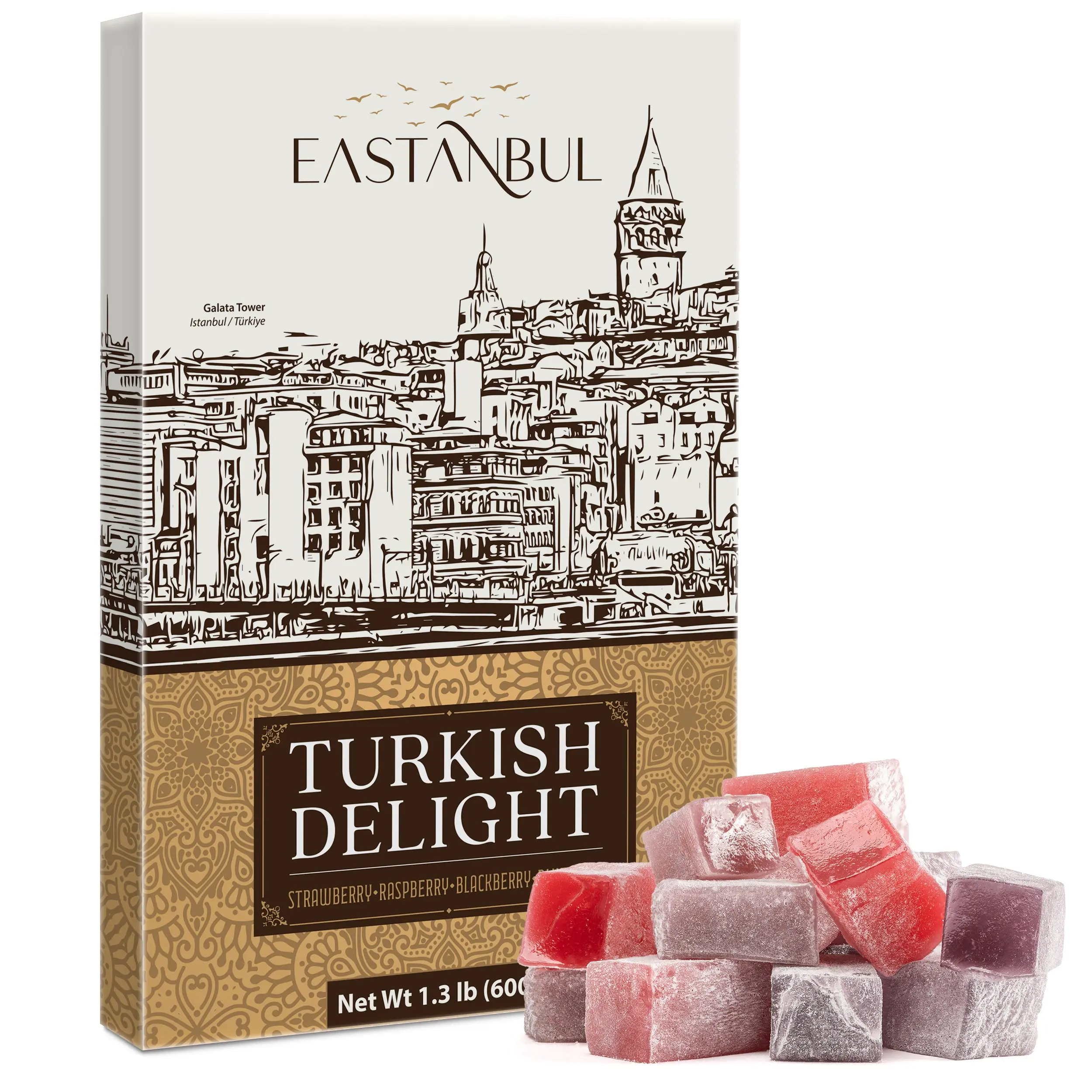 Eastanbul Turkish Delight Candy w/ 4 Forest Berries Flavors, Lokum, 21.2 oz Sweet Treats Fruit Flavored
