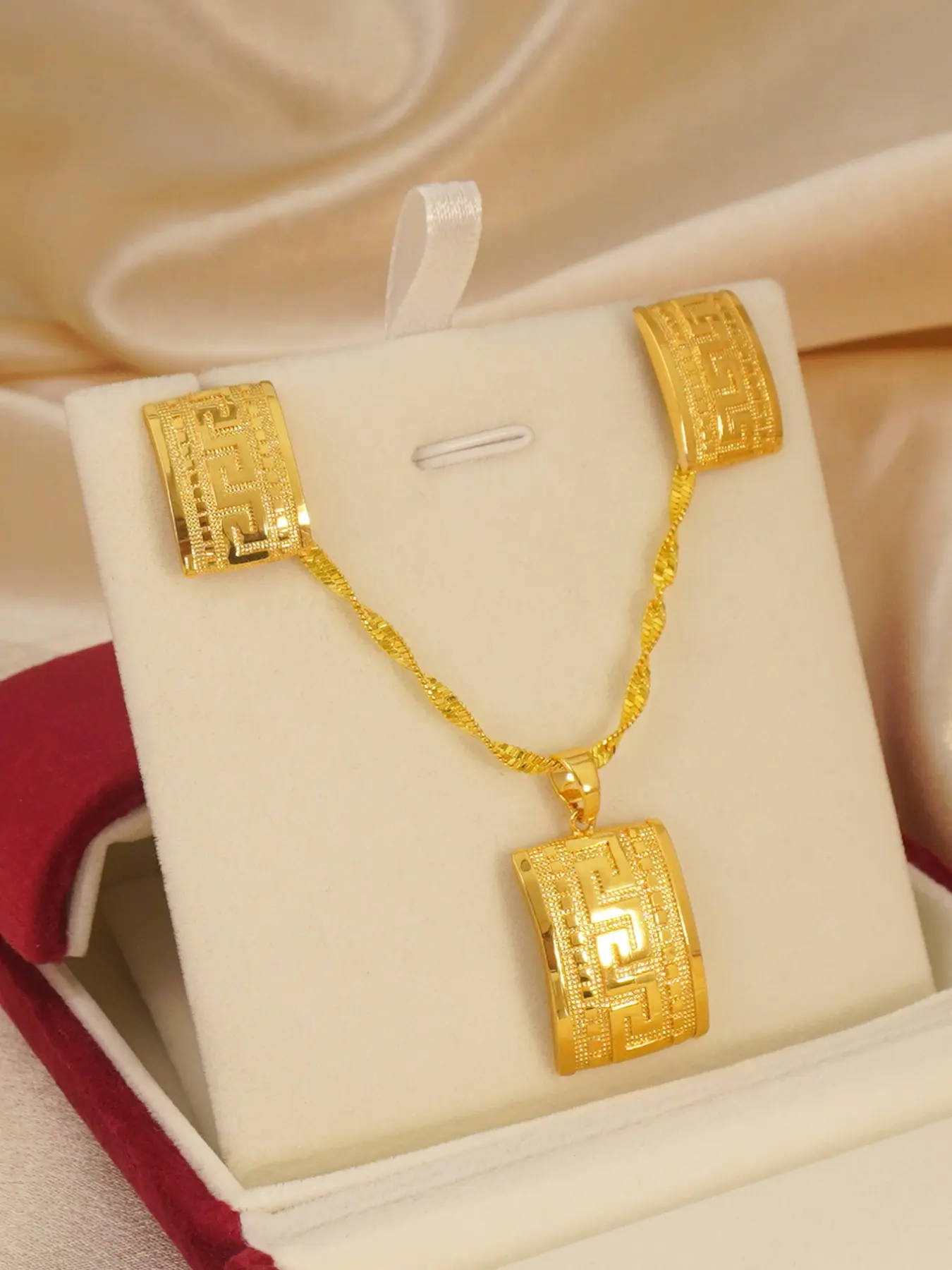Gold Plated Copper Jewellery Gift Set, Pendant Earrings Set, Adjustable 18k Wedding Party Gift, Elegant Women's Accessories, Versatile Seasonal