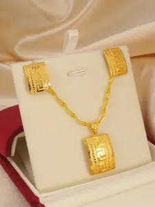 Gold Plated Copper Jewelry Set, Pendant Earrings Set, Adjustable 18k Wedding Party Gift, Elegant Women's Accessories