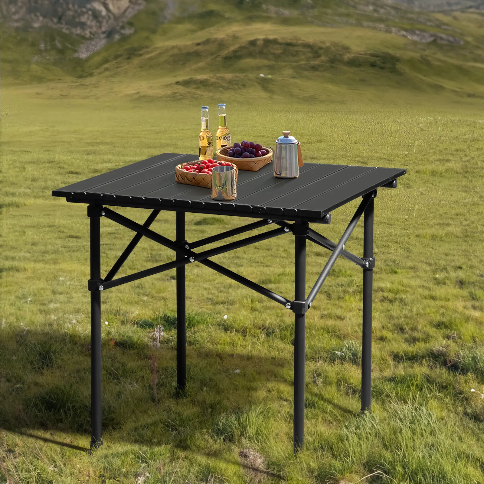 Portable Folding Camping Table For 2-4 Persons, Ultralight Collapsible 20x20 In Black Outdoor Camp Table For Travel Hiking Backyard BBQ Party